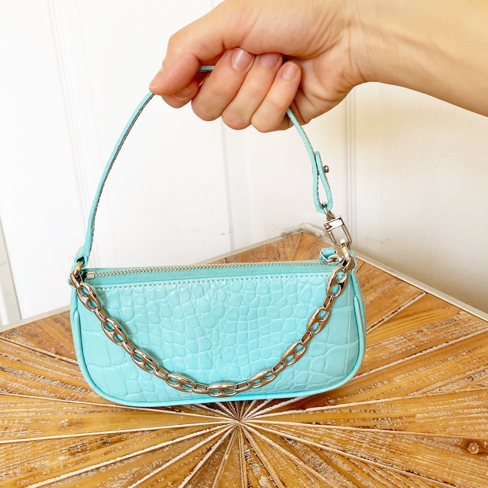 EUC BY FAR Aqua Blue Genuine Leather Mini Rachel Bag